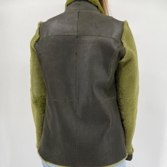 Real Shearling Light Green Crossover Reversible Jacket - Picture 5 of 8